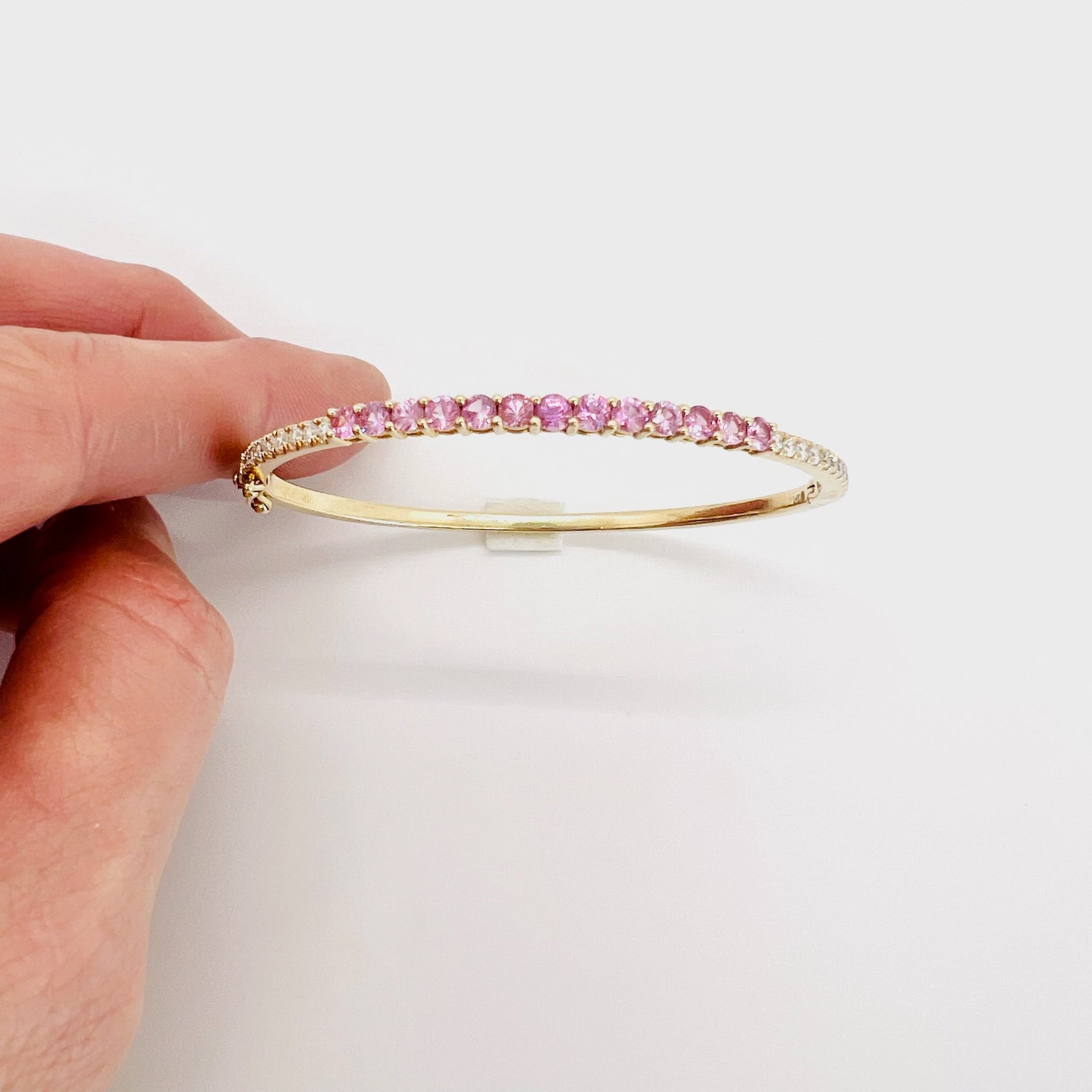 14k pink sapphire and diamond bangle bracelet