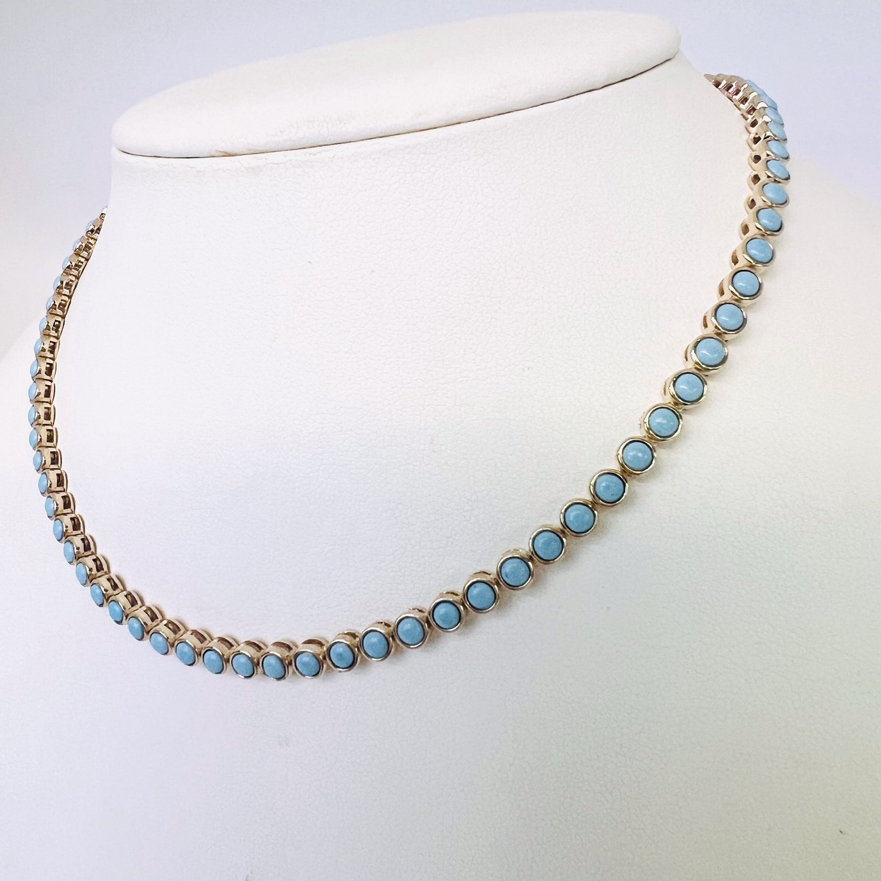 14k YG turquoise tennis necklace