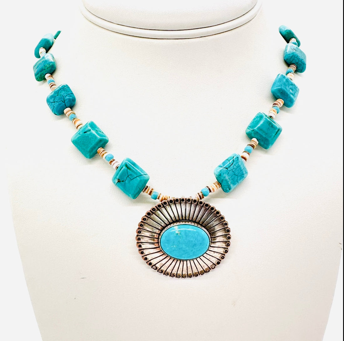 one of a kind western turquoise beaded necklace