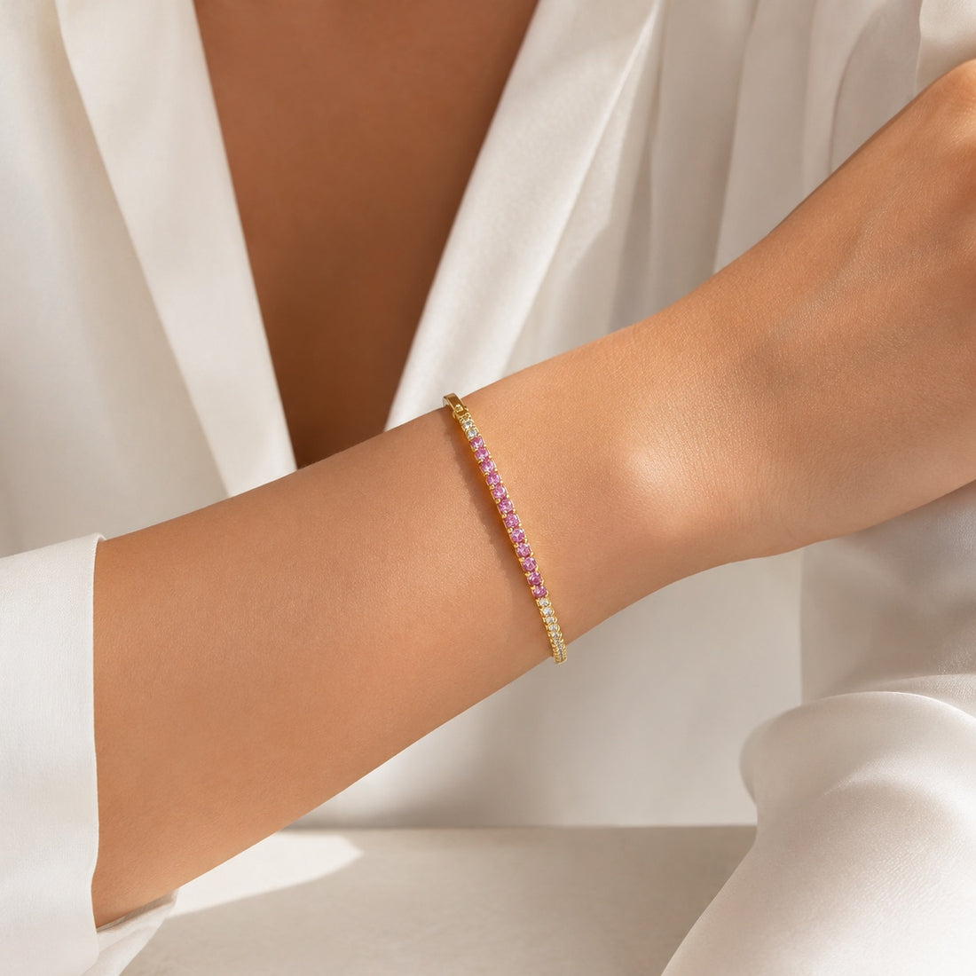 14K Pink Sapphire and Diamond Bangle Bracelet