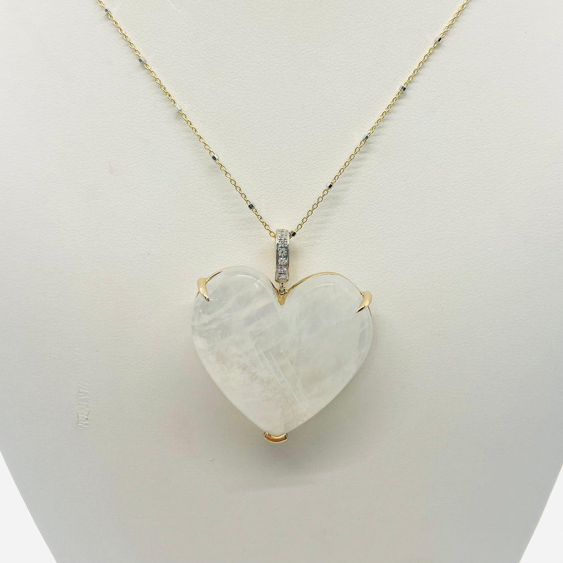 Moonstone and diamond heart charm pendant