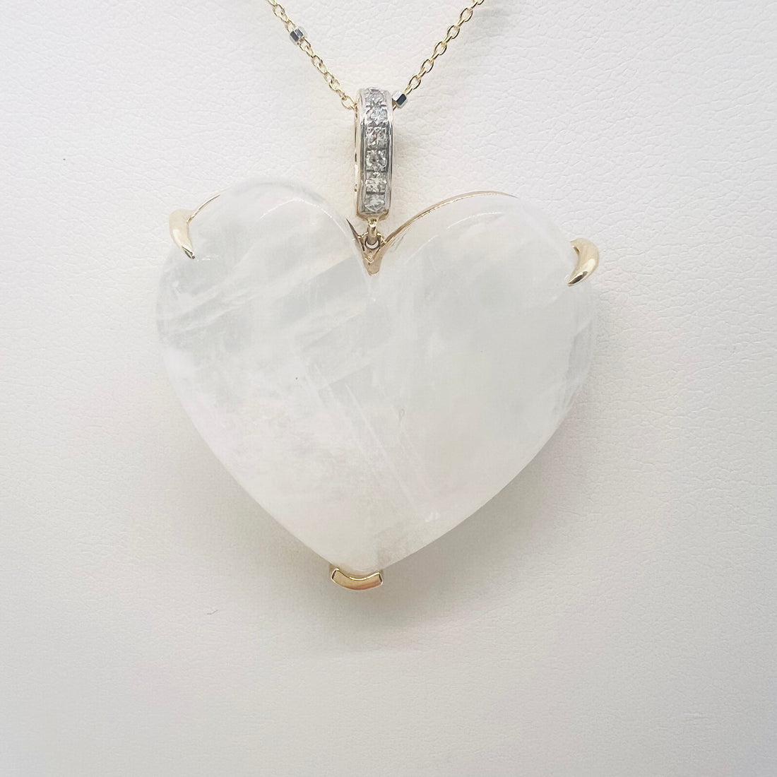 Moonstone and diamond heart charm pendant