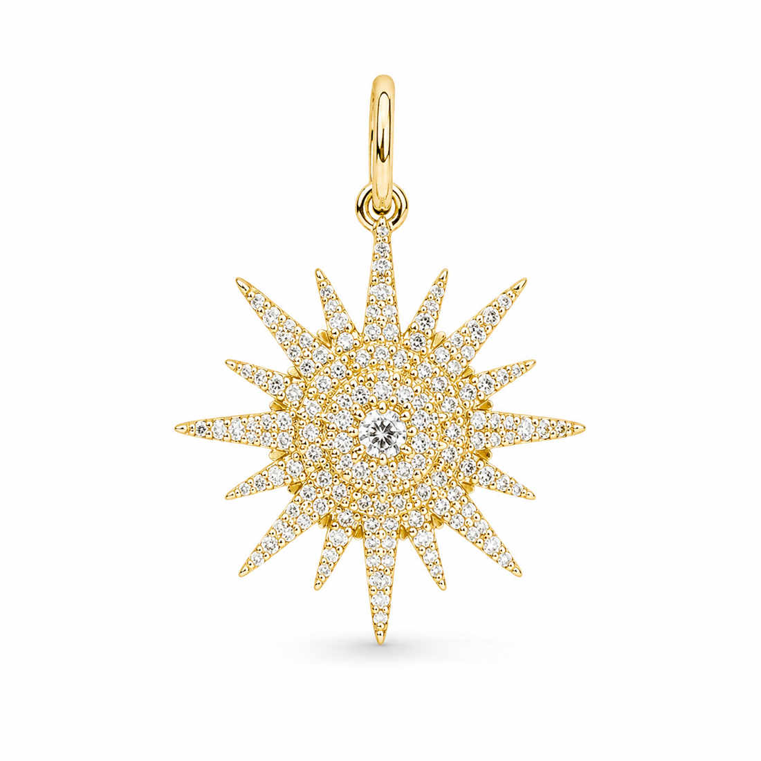 14K Gold Diamond Sunburst Pendant
