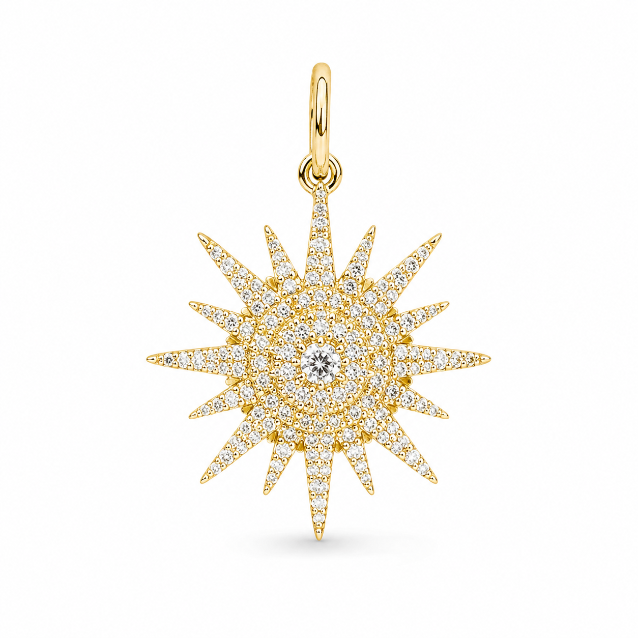 14K Gold Diamond Sunburst Pendant