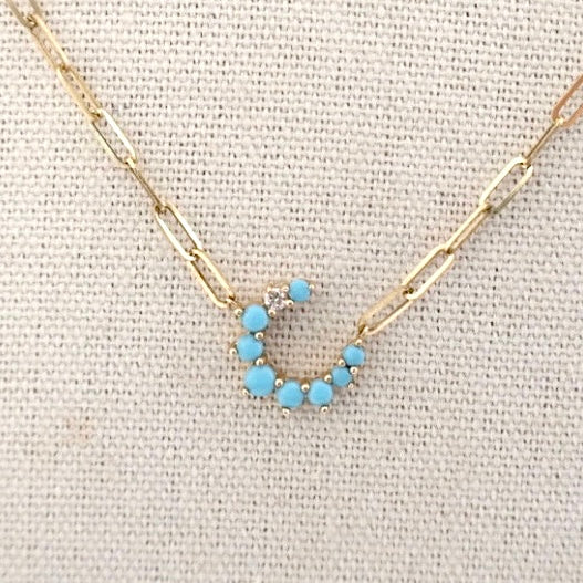 Delicate turquoise horseshoe paper clip necklace