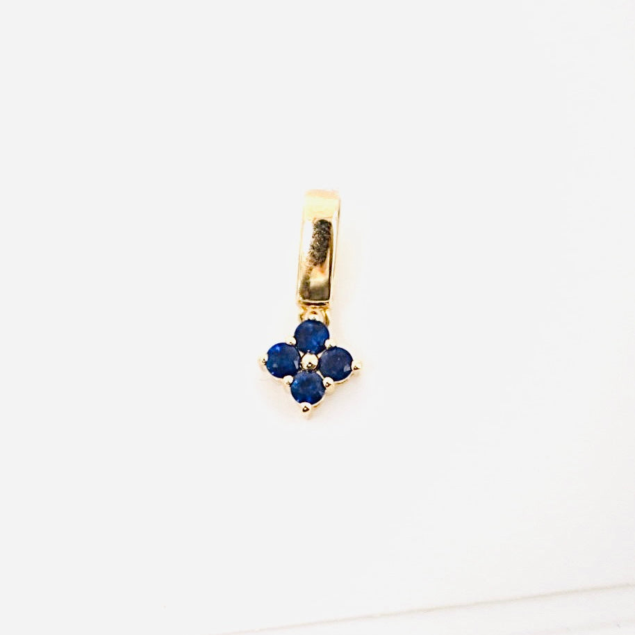 14k gold blue sapphire flower drop charm/pendant