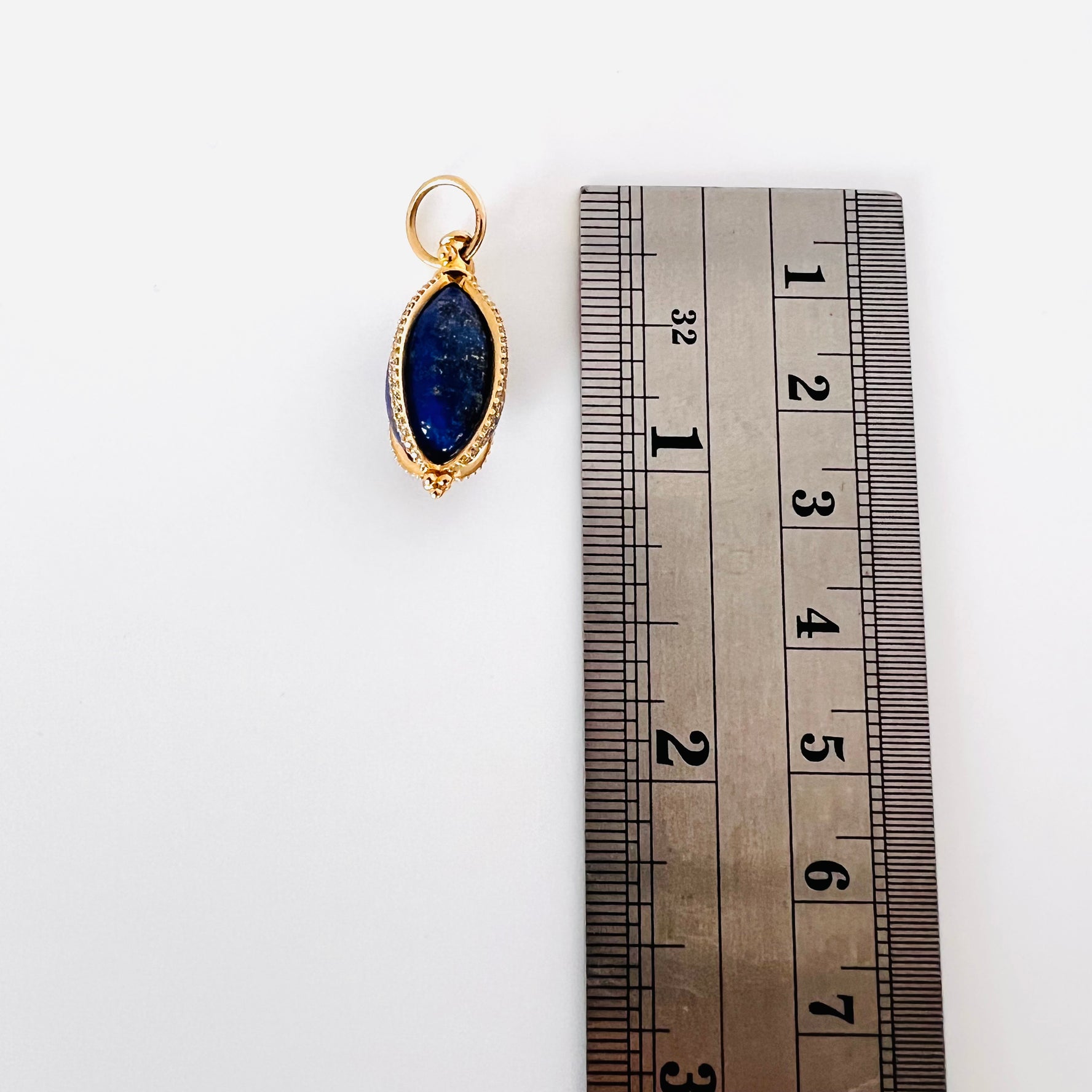 14k diamond with lapis caged pendant