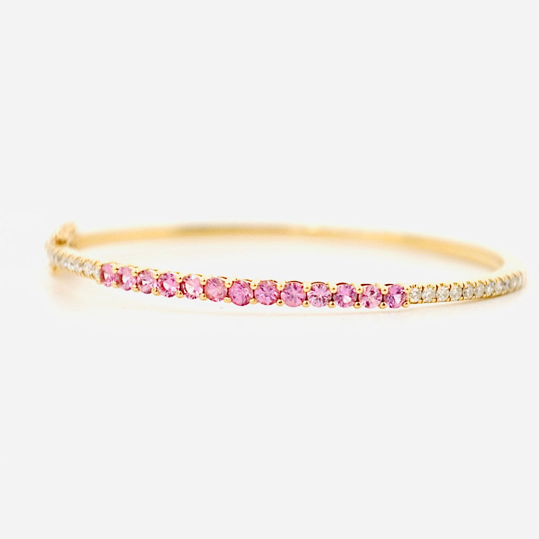 14k pink sapphire and diamond bangle bracelet