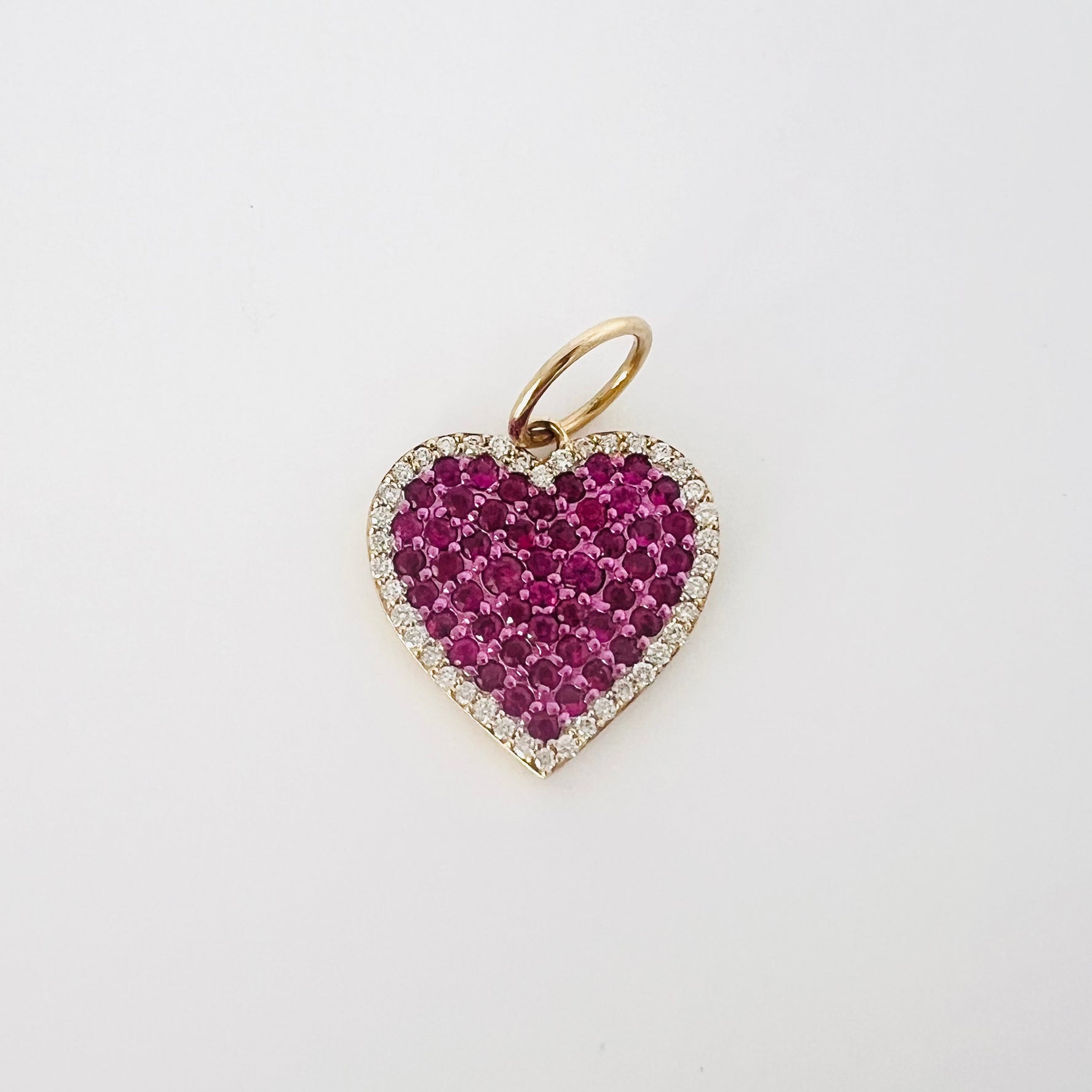 14k gold pink sapphire and diamond heart pendant/charm