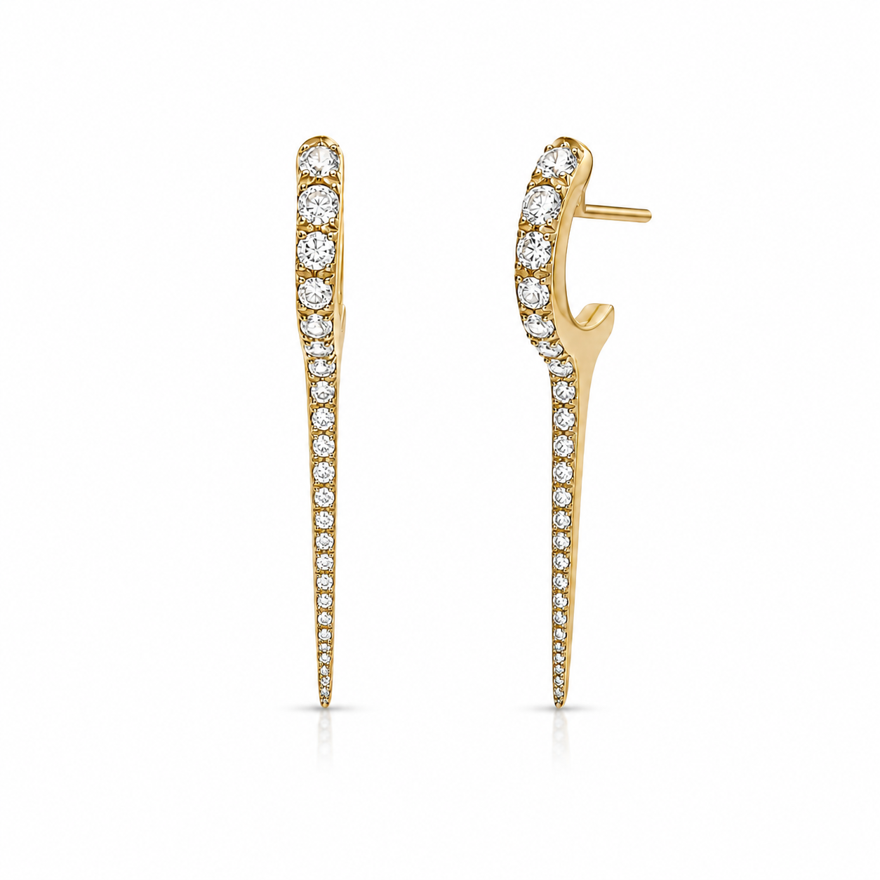 14K Gold Long Diamond Dagger Huggie Earrings