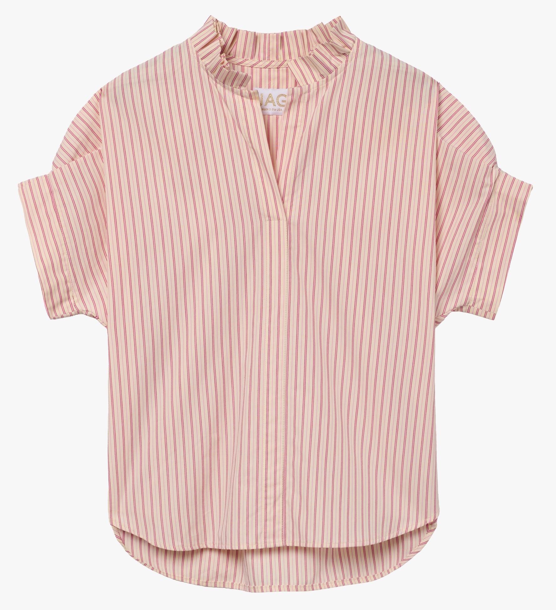 the renea top in pink/red stripe in Italian cotton