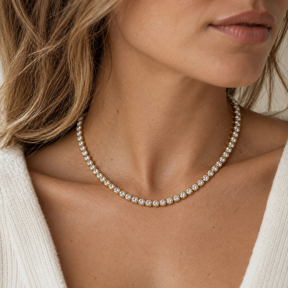 14K Gold Prong-Set Diamond Tennis Necklace, 9ctw