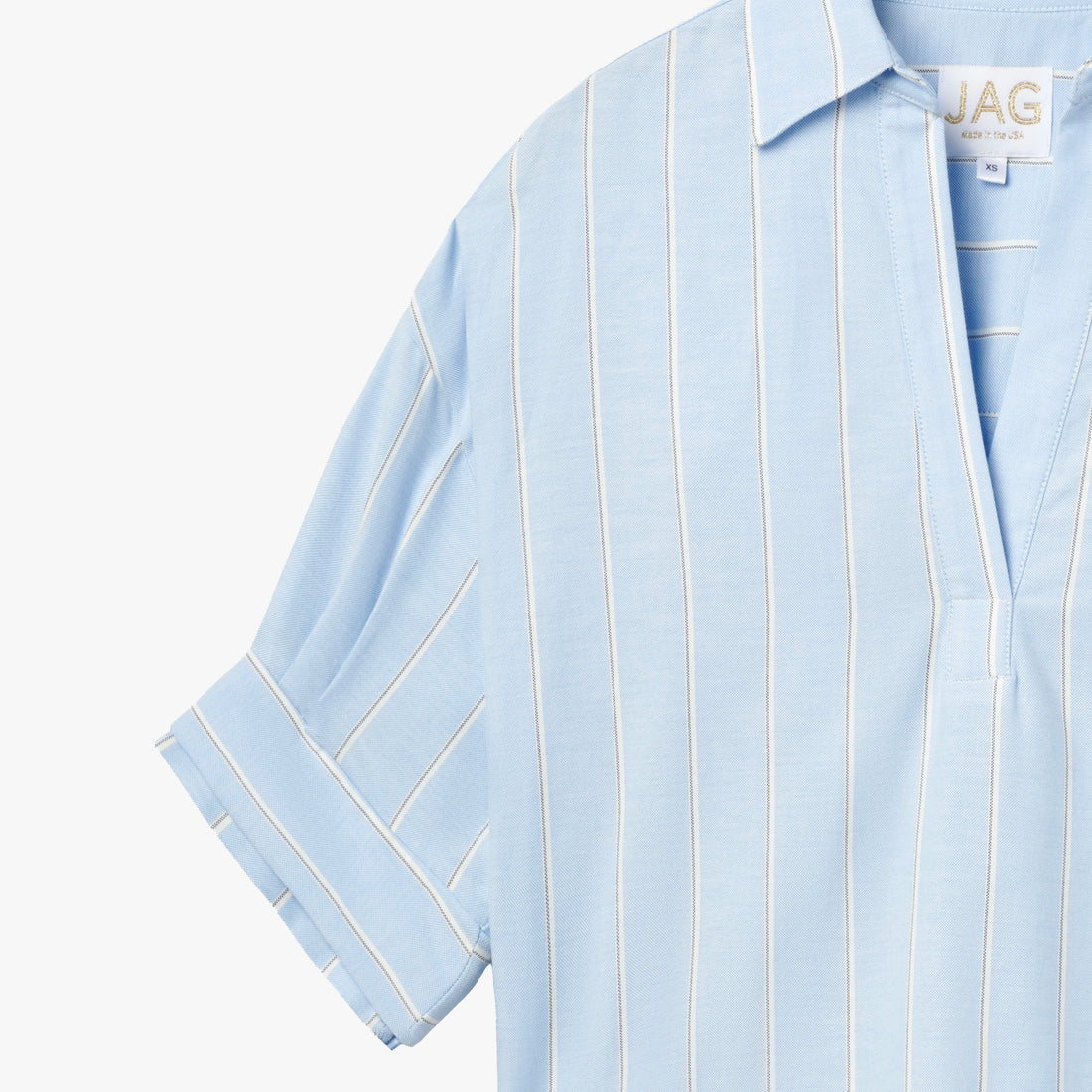 the ROSE top in Oxford blue and white stripe