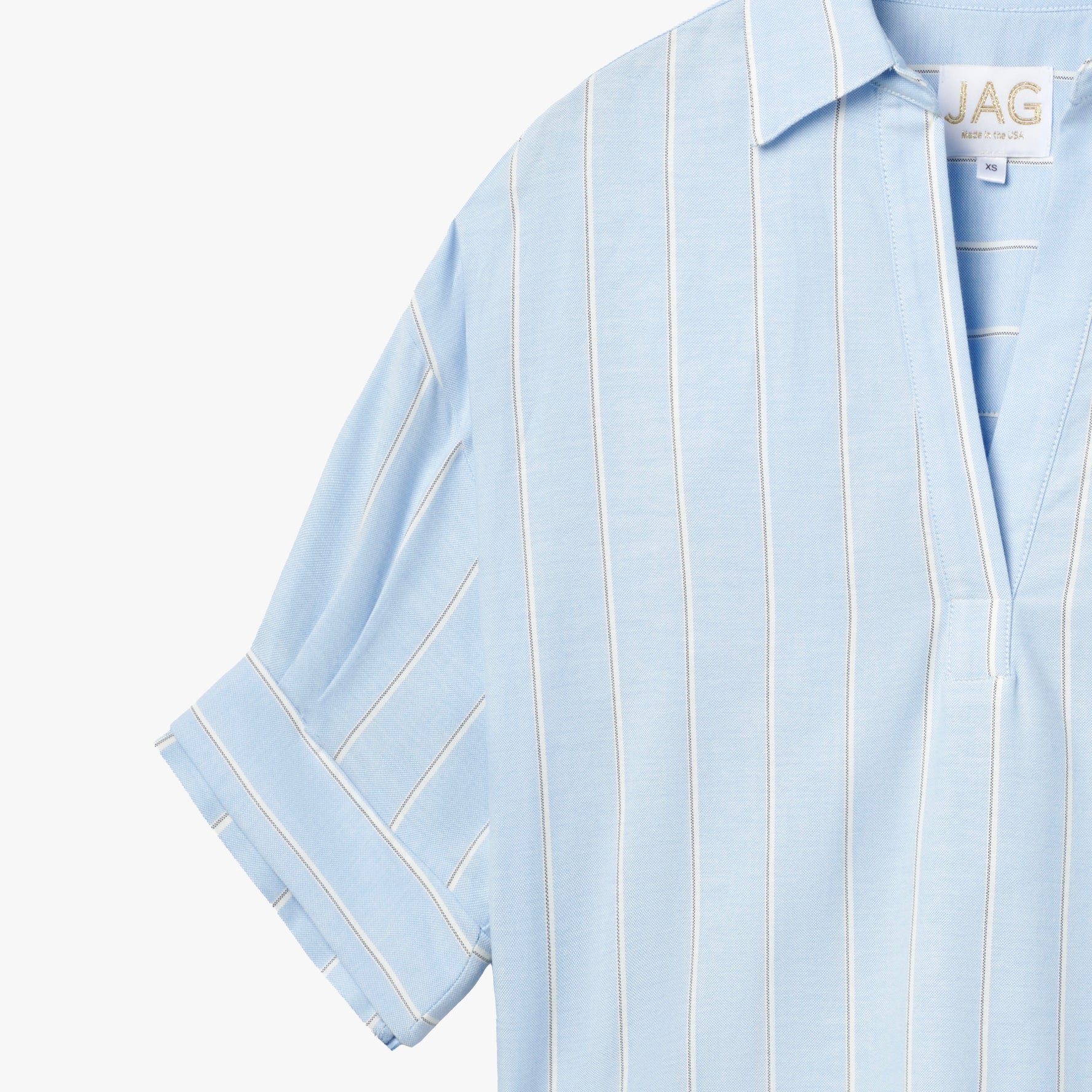 the ROSE top in Oxford blue and white stripe