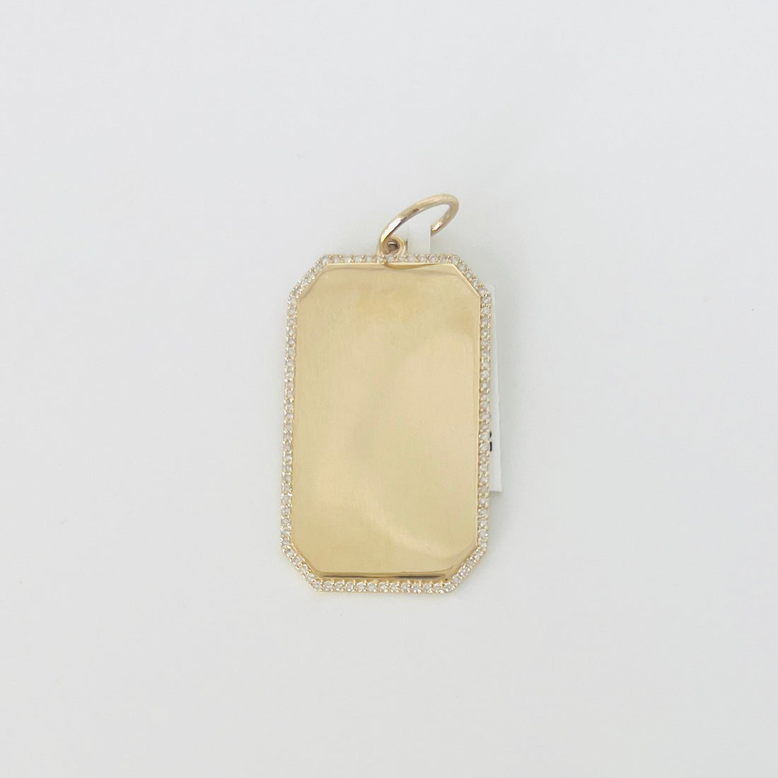 14k gold and diamond halo dog tag pendant