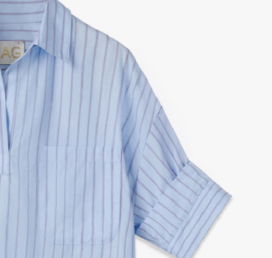 the ROSE top in blue stripe