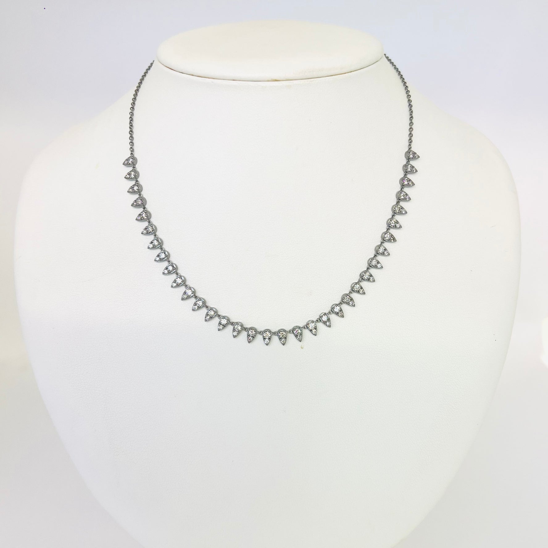Sterling Silver pear shaped diamond drop tennis necklace