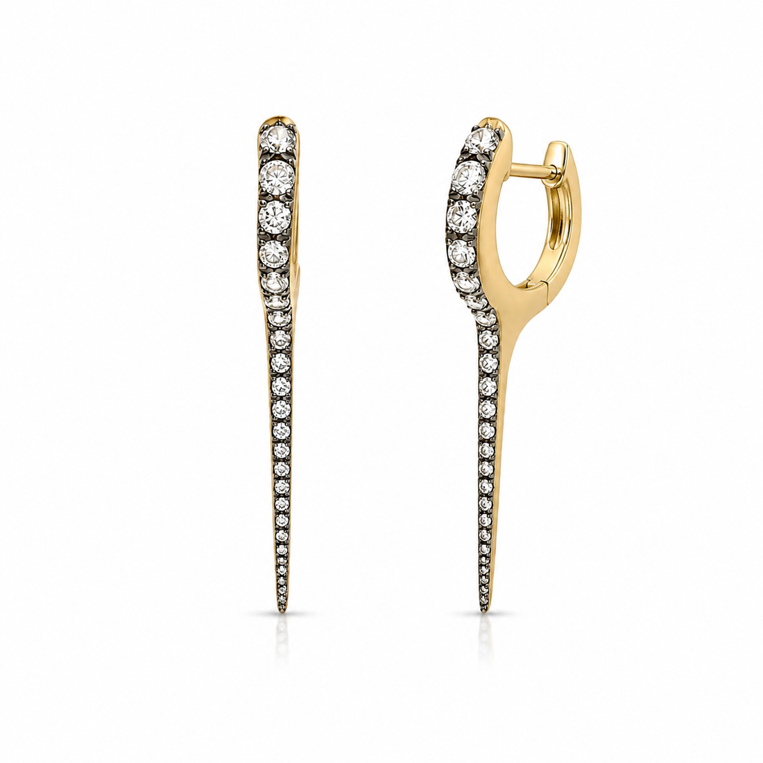 14K Gold & Rhodium Long Diamond Dagger Huggie Earrings