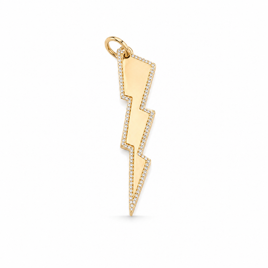 14K gold pavé diamond lightning bolt charm/pendant
