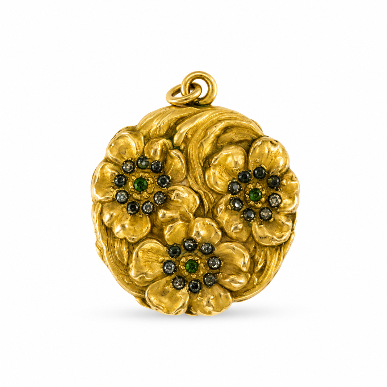 Vintage gold filled floral locket with paste stones