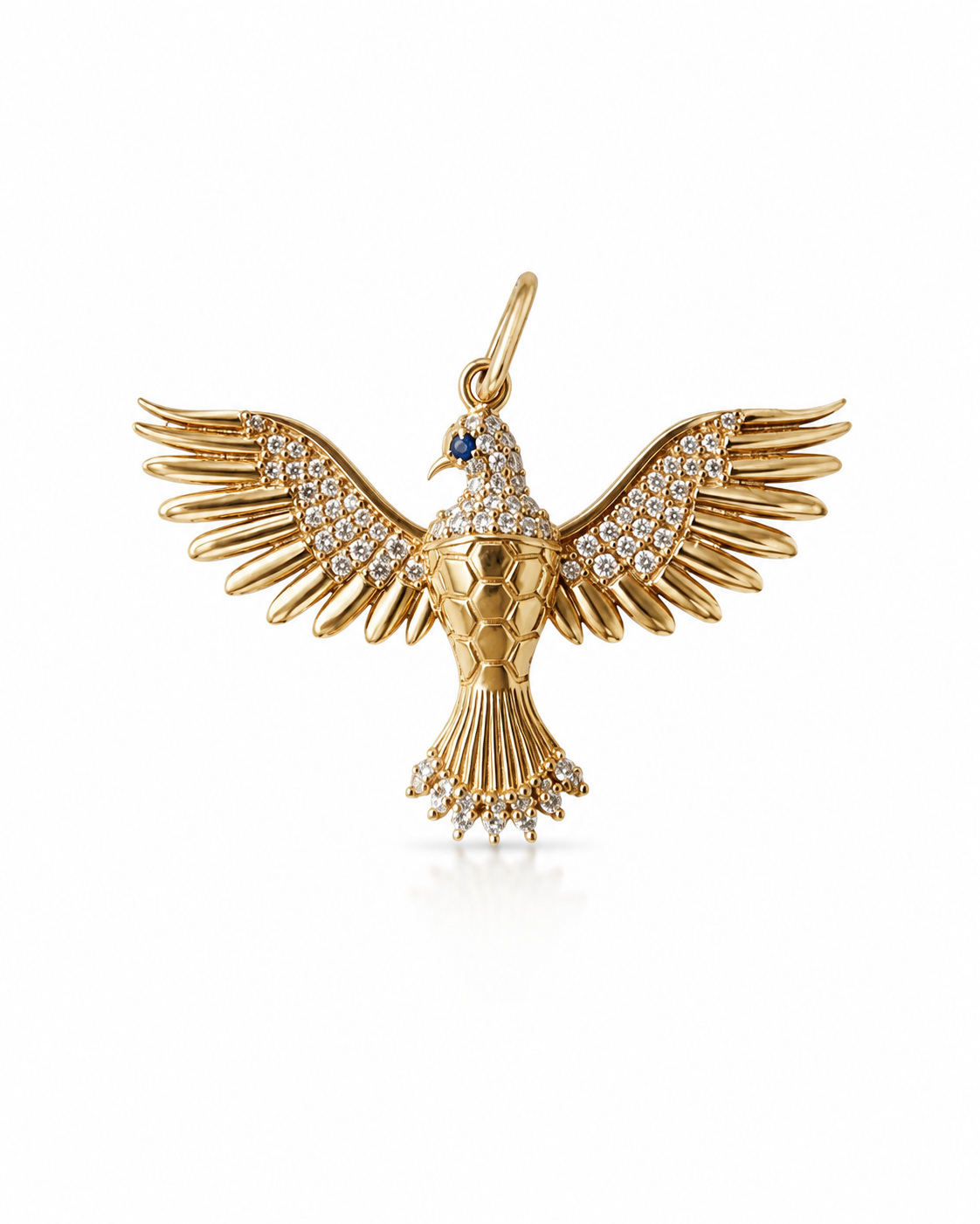 14k gold diamond pavé bird charm with outstretched wings