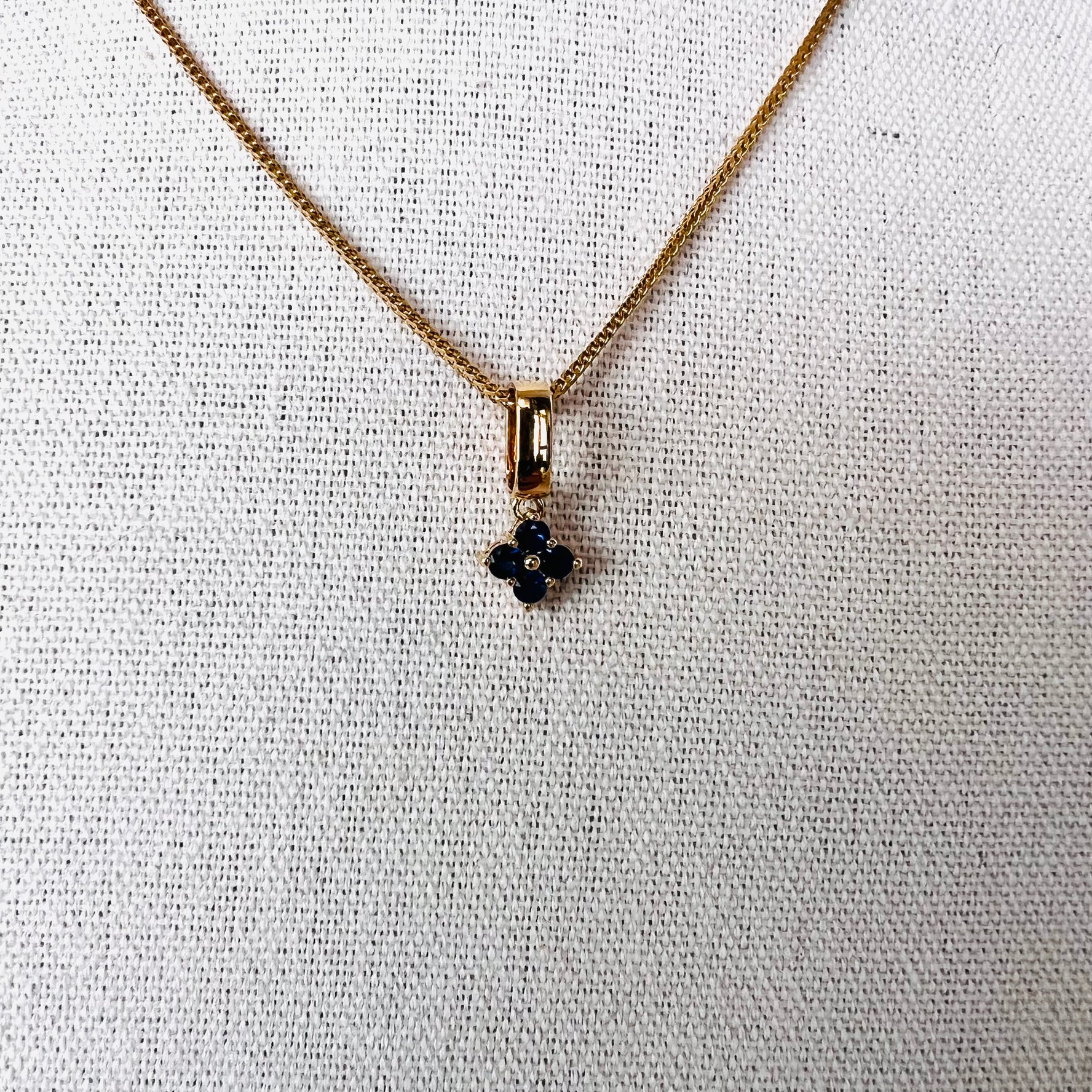14k gold blue sapphire flower drop charm/pendant