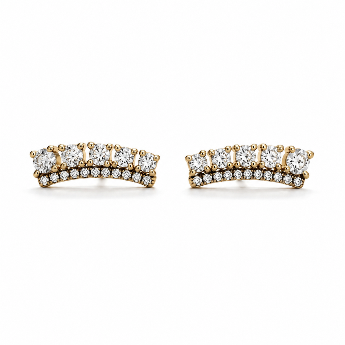 14K Gold & Rhodium Curved Diamond Stud Earring