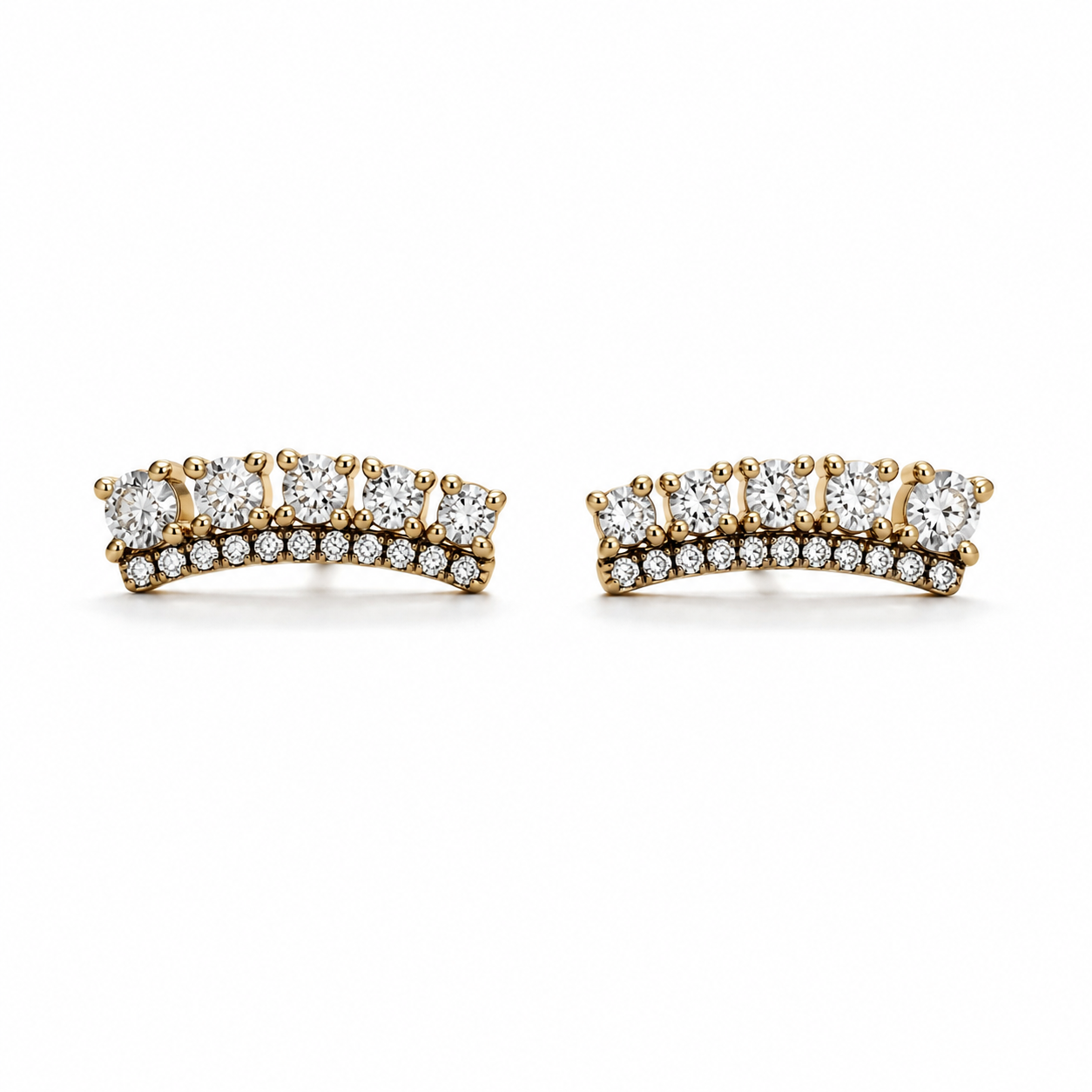14K Gold & Rhodium Curved Diamond Stud Earring