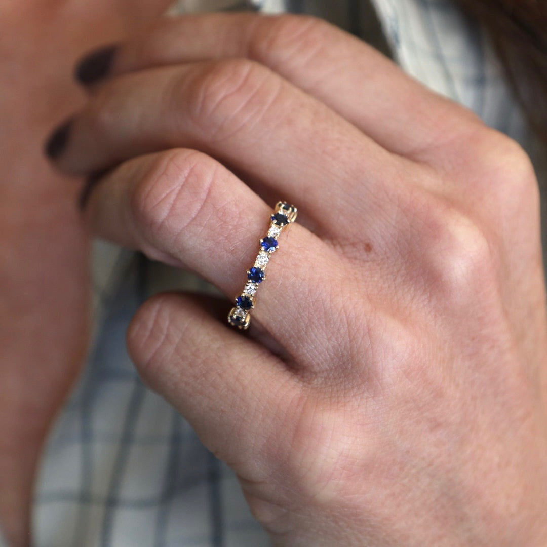 rich blue sapphire and diamond band