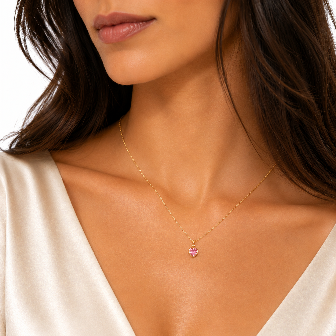 14K Gold Pink Sapphire Heart Charm/Pendant
