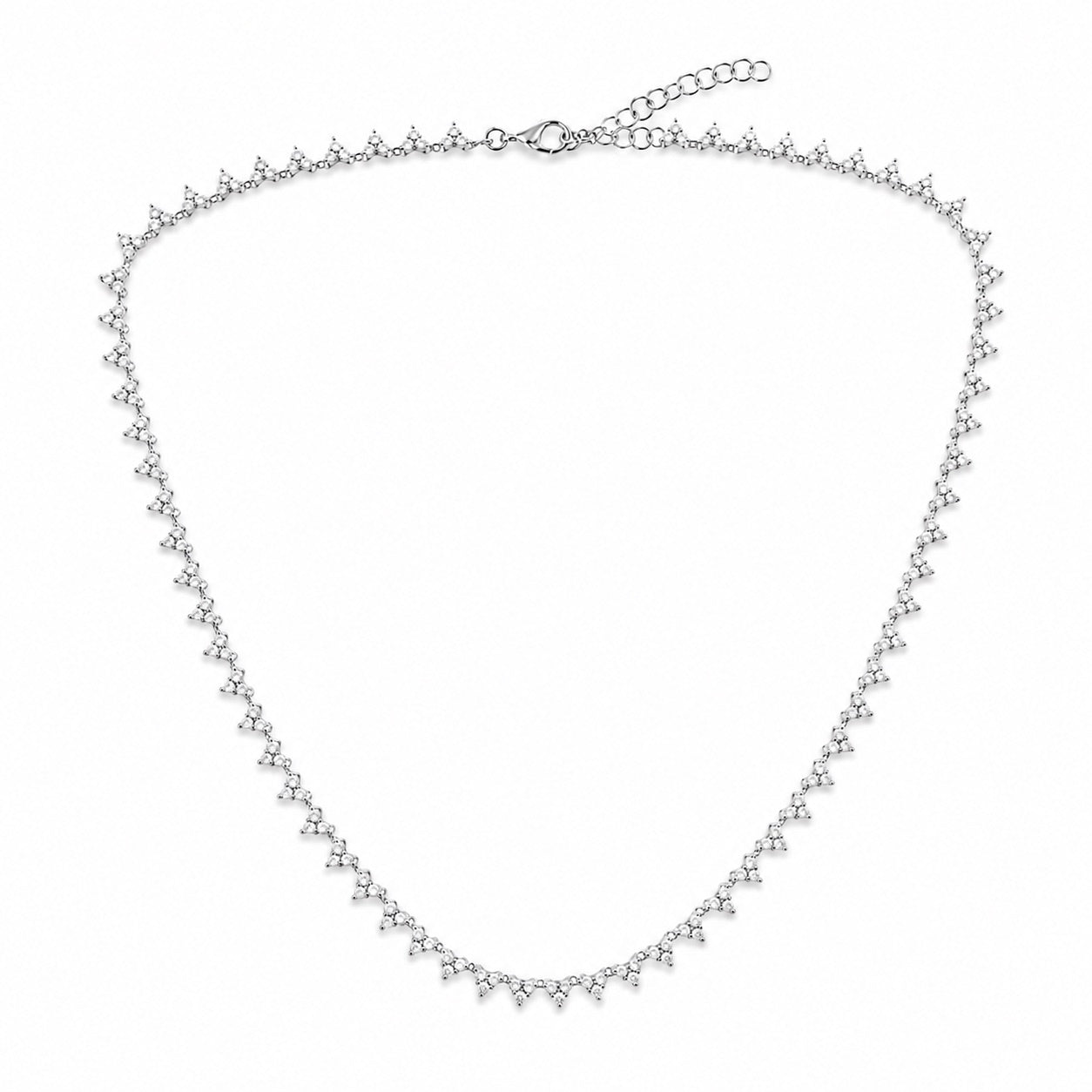 14K White Gold Triple Cluster Diamond Necklace