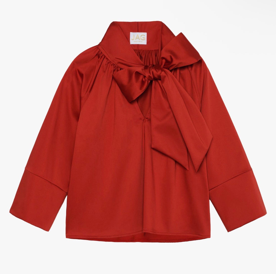 Penelope Cranberry Bow-Neck Top