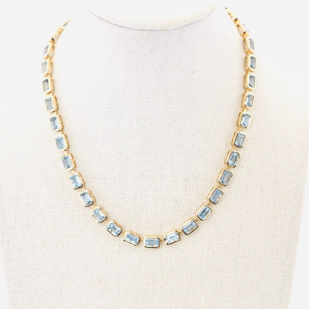 14k Aquamarine Bezel Set Emerald Cut Necklace