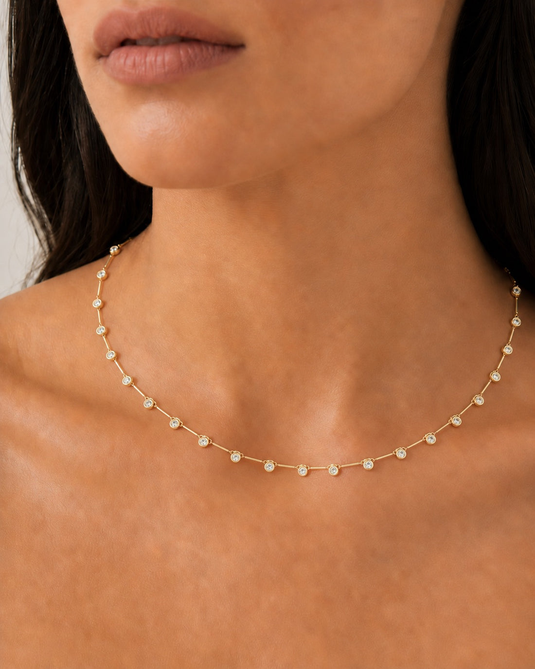 14K Gold Bezel-Set Lab Diamond Station Necklace