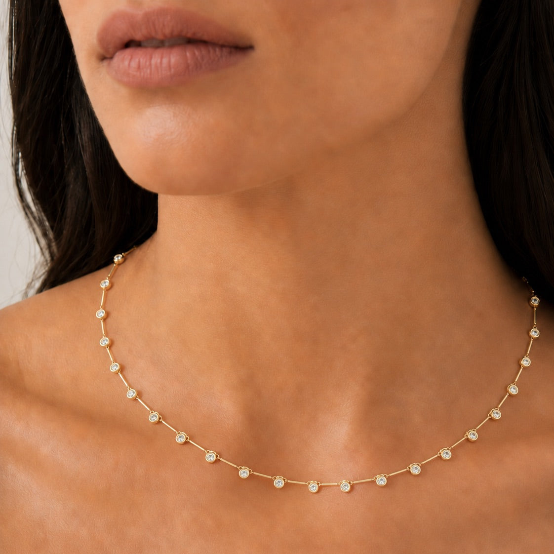 14K Gold Bezel-Set Lab Diamond Station Necklace