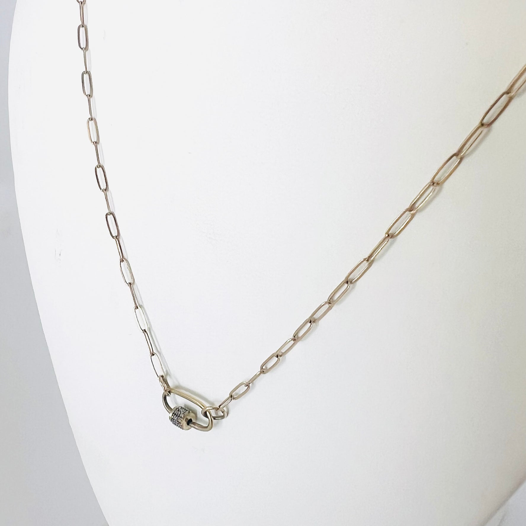 14k small paper clip chain necklace with 14k Diamond Carabiner