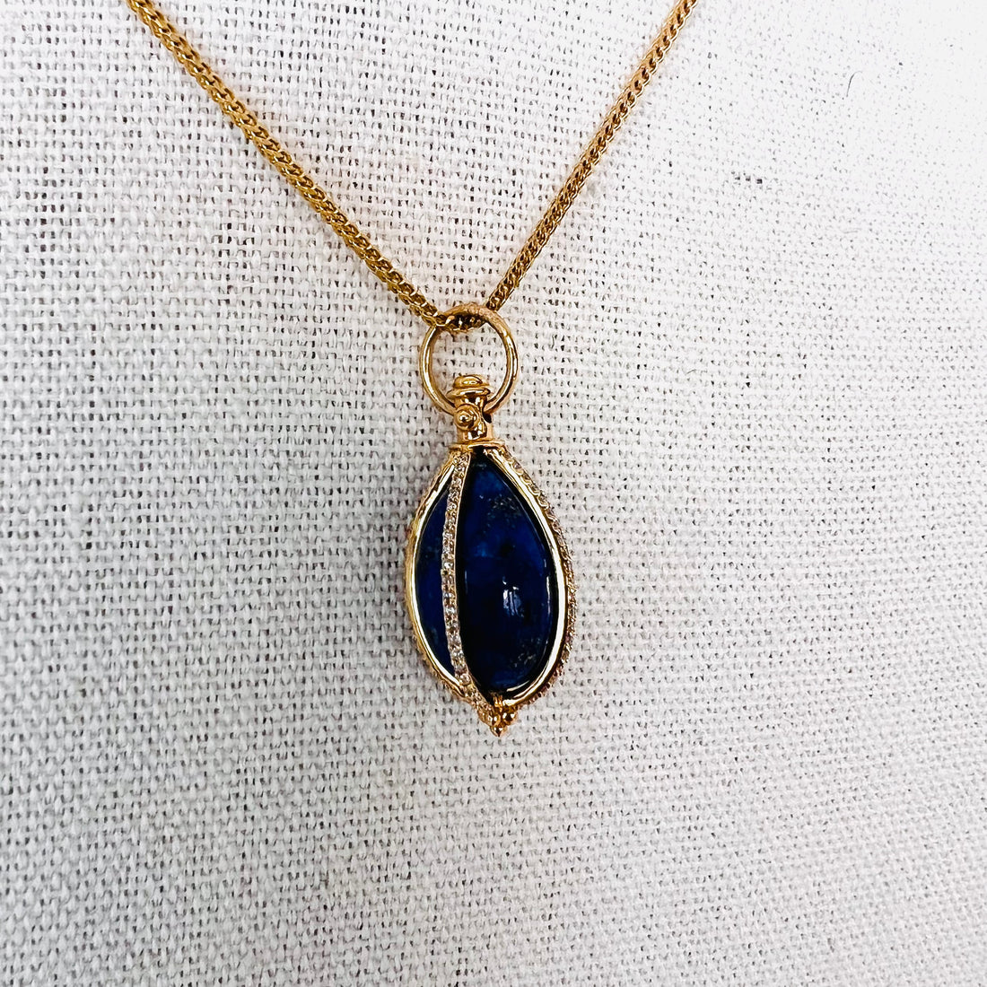 14k diamond with lapis caged pendant