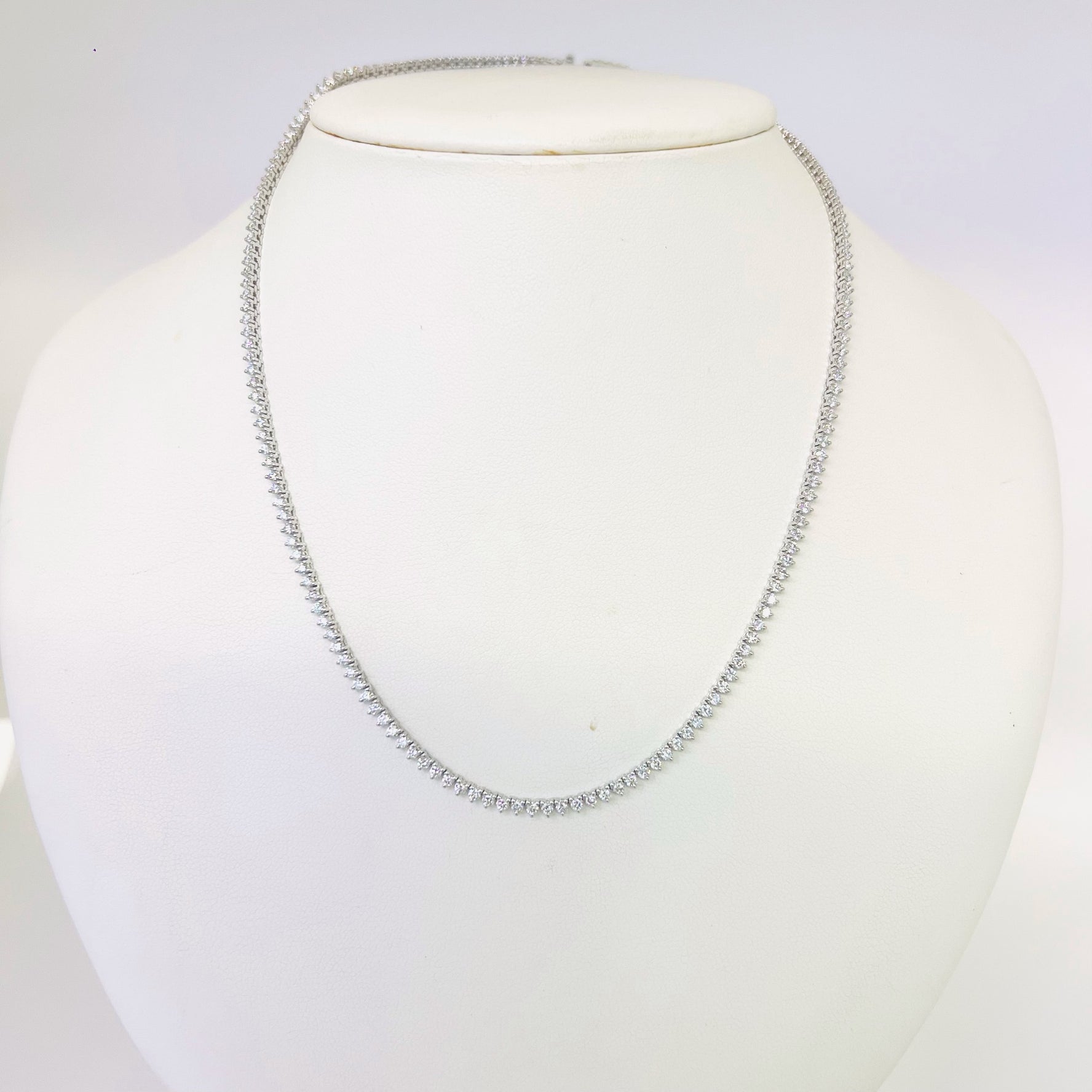 14k white gold 3-prong diamond tennis necklace