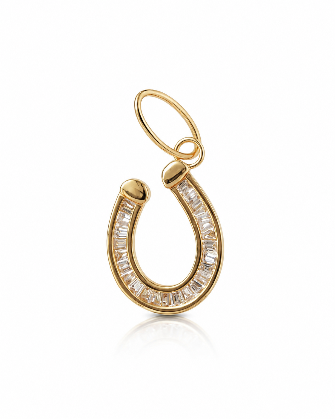 14K Gold Diamond Baguette Horseshoe Pendant