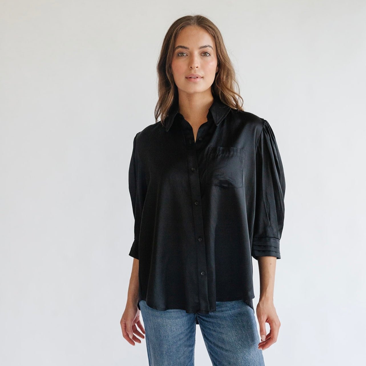 the JILL top in black satin