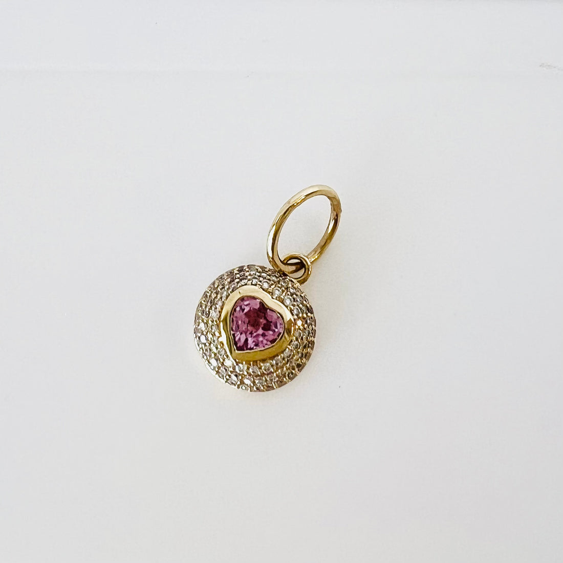 14k gold and diamond pendant/charm with pink sapphire heart