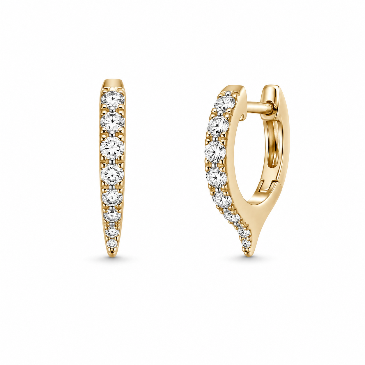 14K Gold Small Diamond Dagger Huggie Earrings