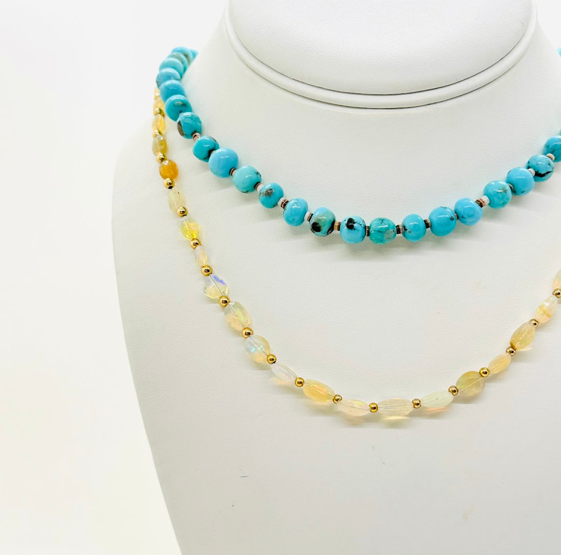 opal and gold beaded necklace