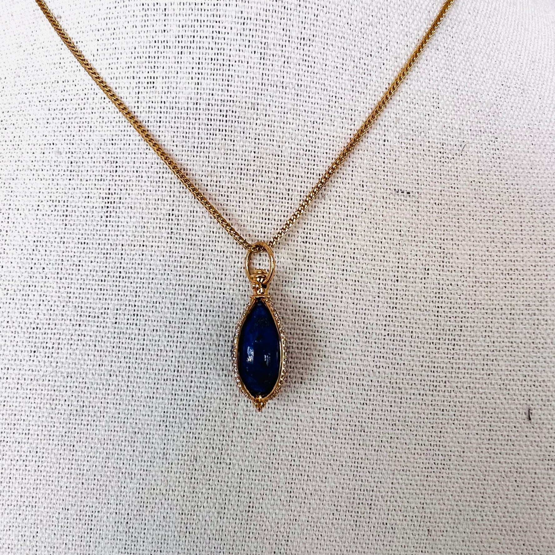 14k diamond with lapis caged pendant