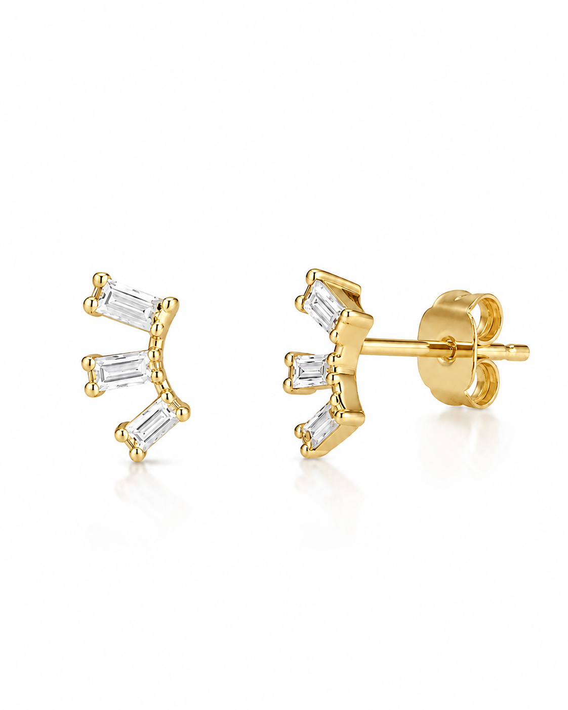 14K gold triple baguette diamond stud earrings