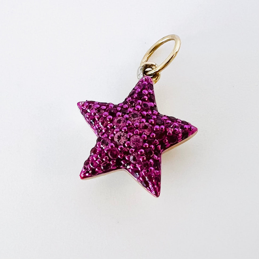 14k gold, pave diamond and pave pink sapphire reversible star