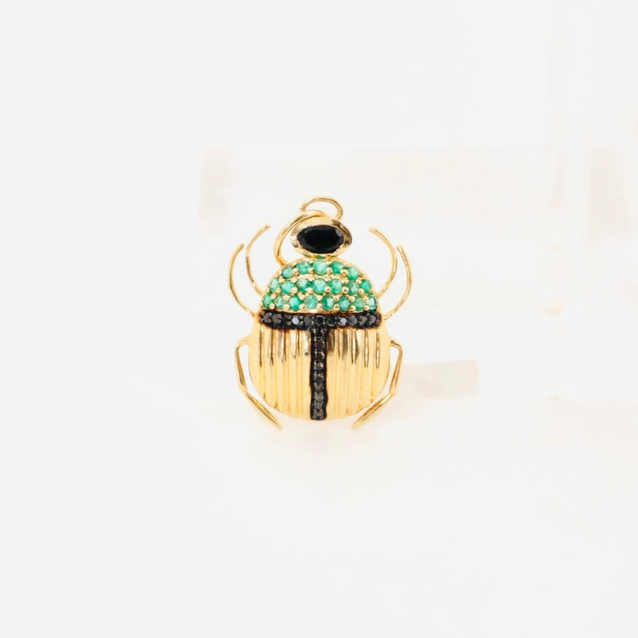 14k black diamond emerald beetle pendant