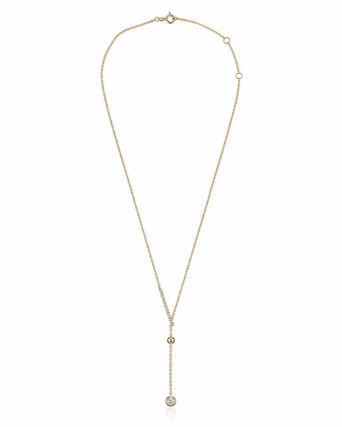 14K Gold Diamond Bar Lariat Necklace