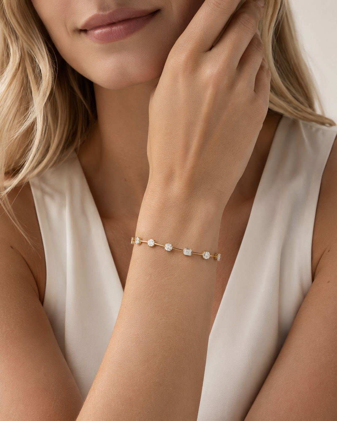 14K Gold Lab Diamond Mixed-Shape Station Bracelet