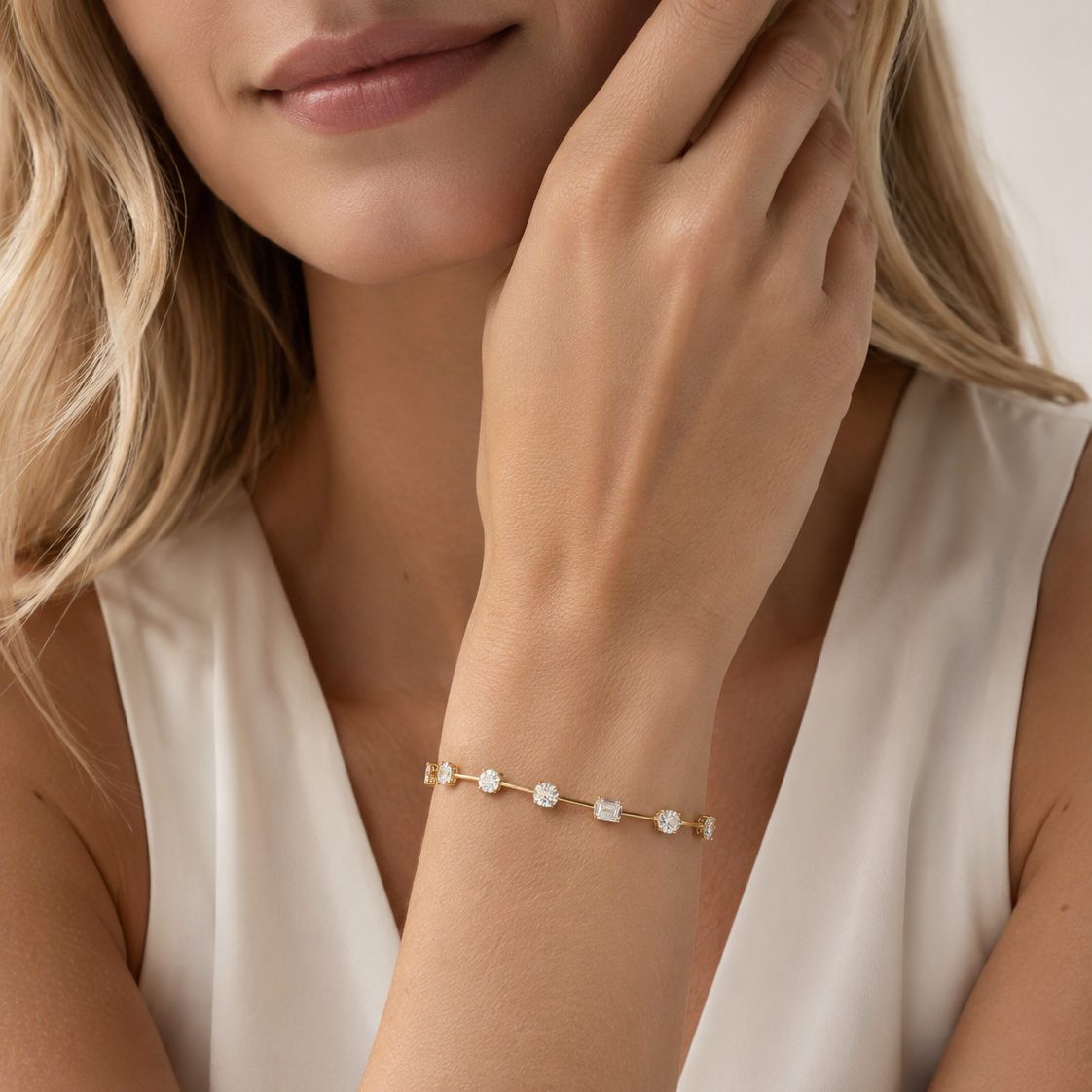 14K Gold Lab Diamond Mixed-Shape Station Bracelet